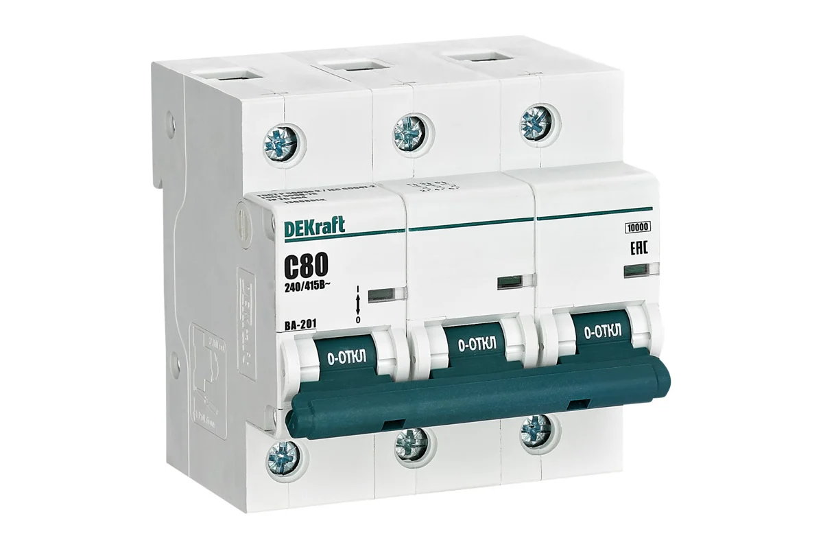 Автоматический выключатель DEK ВА-201 3P 80А характеристика C