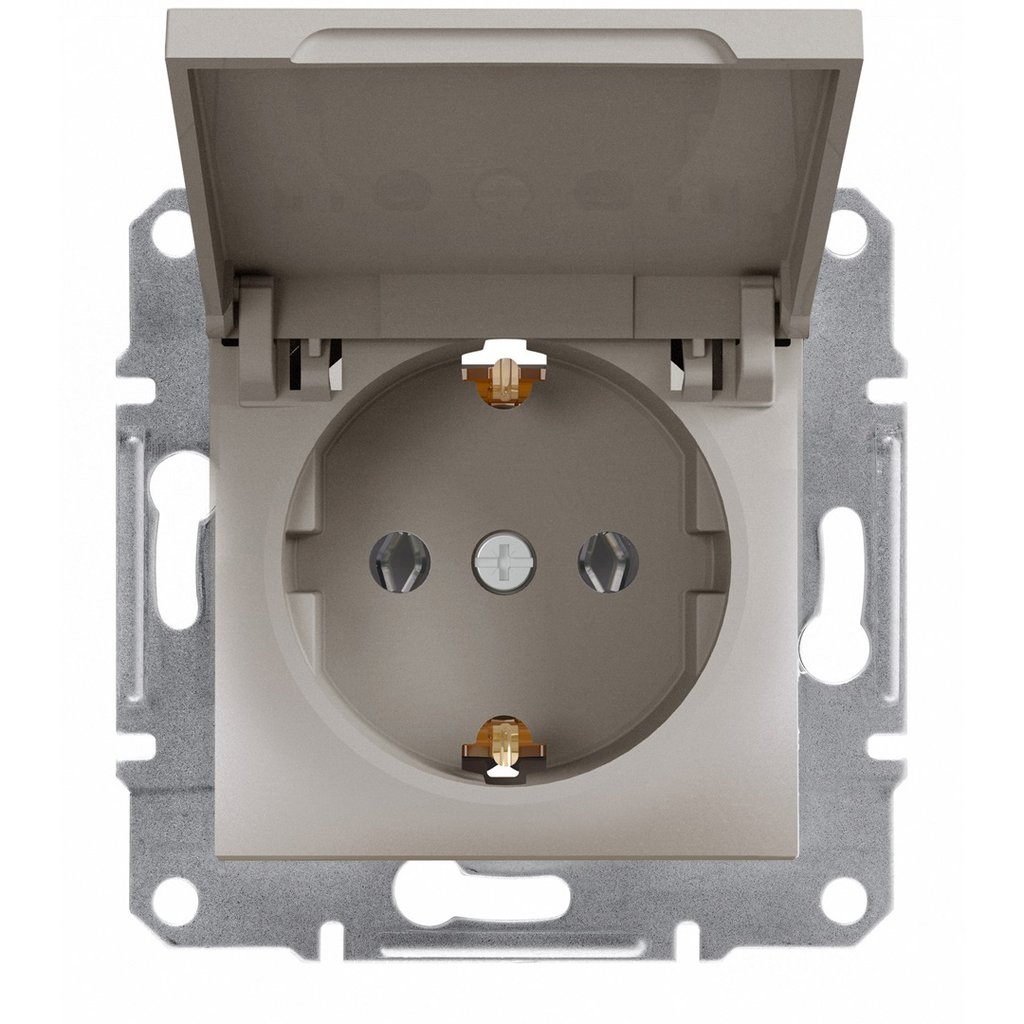 Asfora РОЗЕТКА с заземлением, 16 А, с крышкой, механизм, винт. клеммы, БРОНЗА