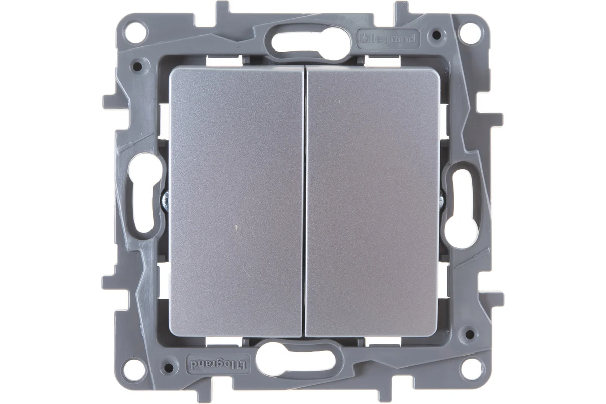 Выключатель двухклавишный Legrand Etika, цвет алюминий