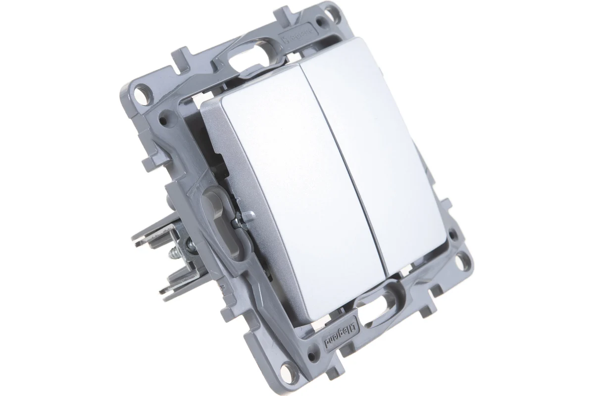 Выключатель двухклавишный Legrand Etika, цвет алюминий — изображение 2