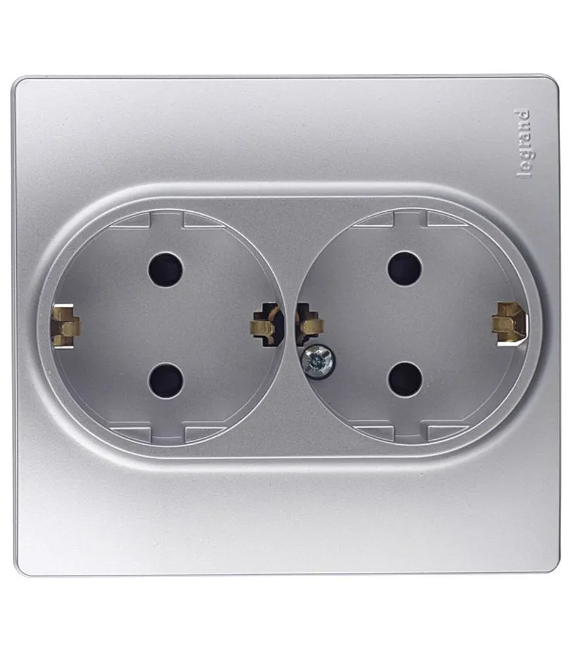 Двойная розетка Legrand Etika 2×2К+З автоматическая с шторками, цвет алюминий