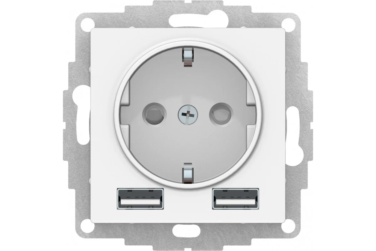 Розетка AtlasDesign 16А с двумя USB A+A, механизм, цвет белый