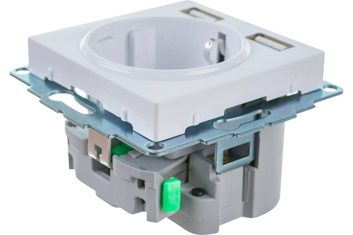 Розетка AtlasDesign 16А с двумя USB A+A, механизм, цвет белый — изображение 3