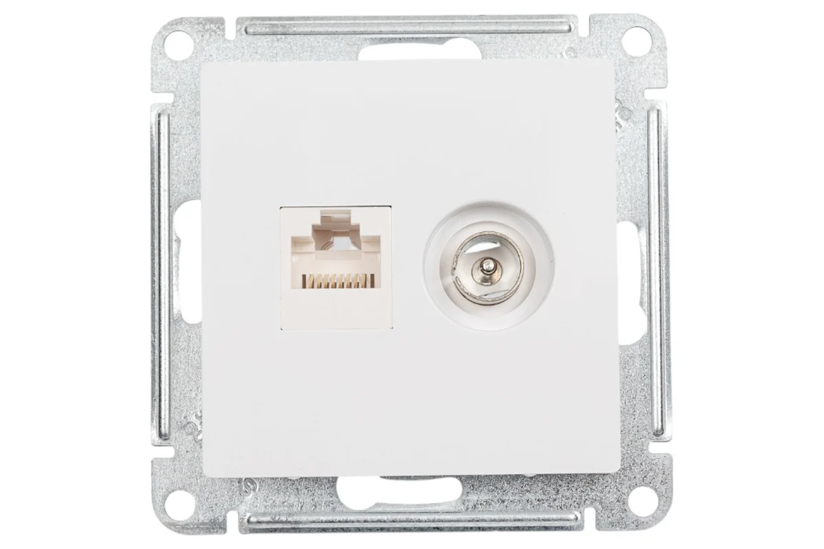 Комбинированная розетка AtlasDesign: ТВ + RJ45 Cat5e, механизм, цвет белый