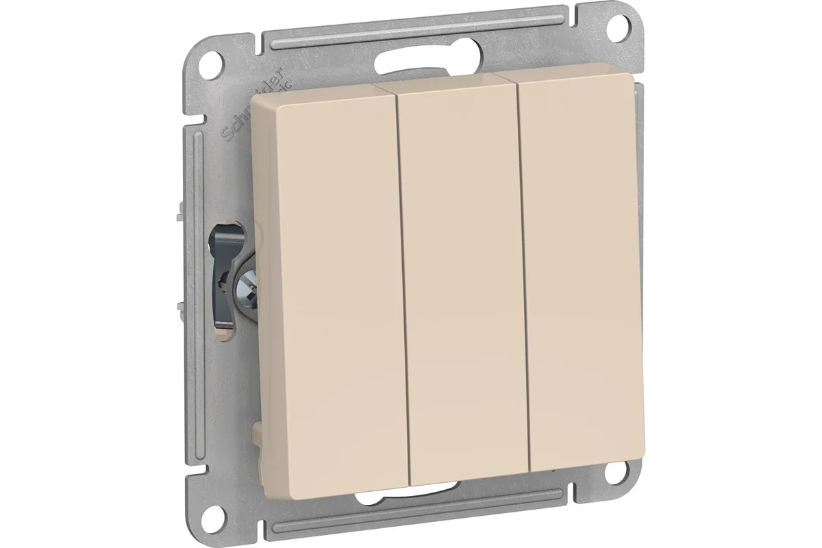Выключатель трёхклавишный AtlasDesign, схема 1+1+1, 10AX, механизм, цвет бежевый