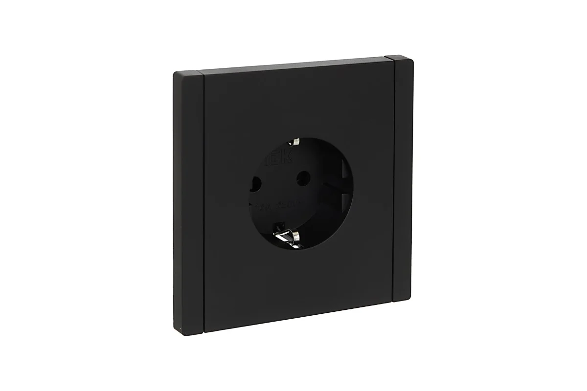 Розетка 1-местная FORTEPIANO 16А с заземлением, без шторок, винтовой зажим, цвет Черный (FP116)
